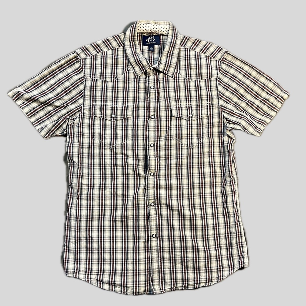AI Authentic Icon Plaid Western Pearl Snap Short Sleeve Shirt Size Large